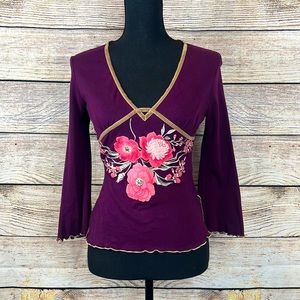 Vintage Charlotte Russe Bell Sleeve V Neck Purple Babydoll Blouse Size S